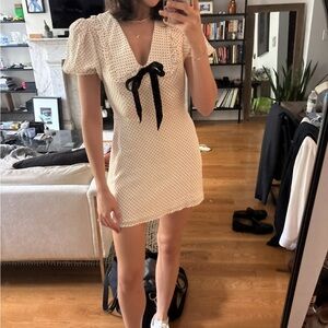 Reformation Cream Mini Dress with Black Bow